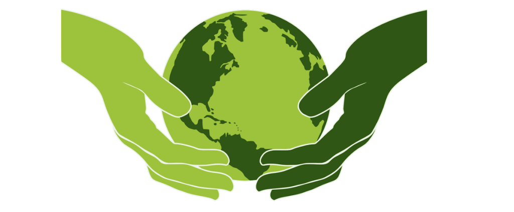 Image of a green world held by two green hands